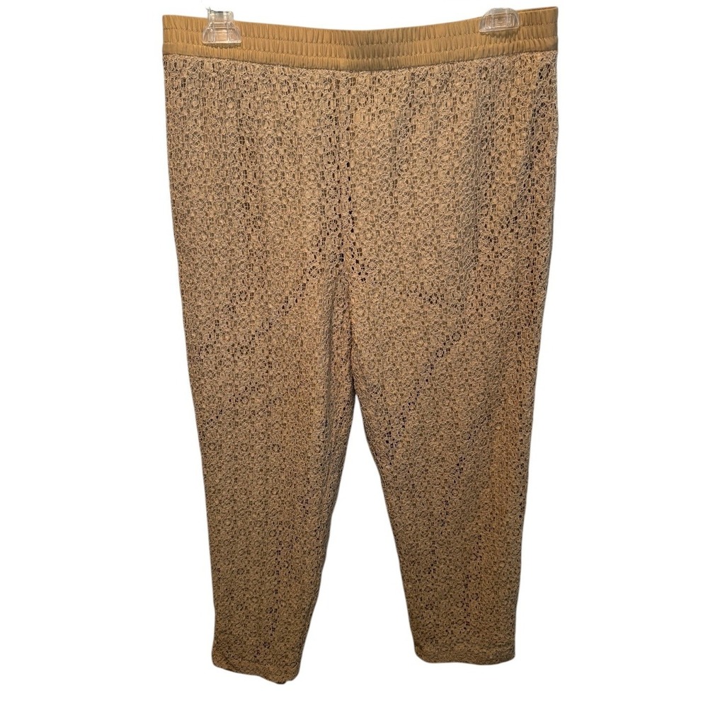 Chico's Womens Tan Lined Lace Elastic Waist Ankle Pants Trousers 1.5/M